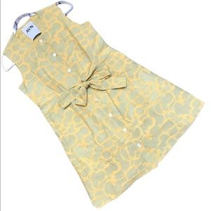 AVN Yellow Green Ribbed Waist Tie Sleeveless Dress